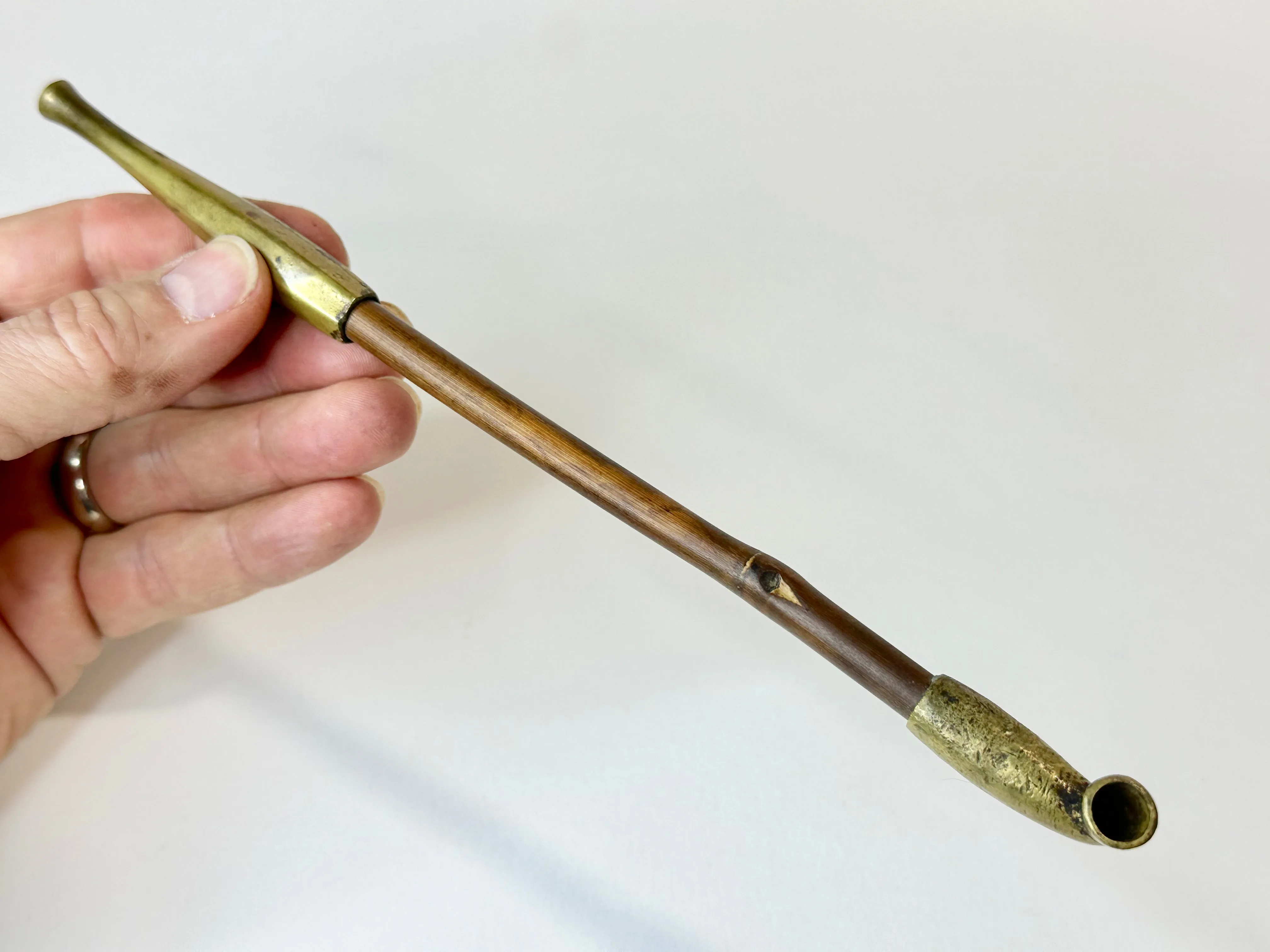 Antique Meiji Era c1890's Japanese Bronze Signed Kiseru 煙管 Good Draw 8.5"