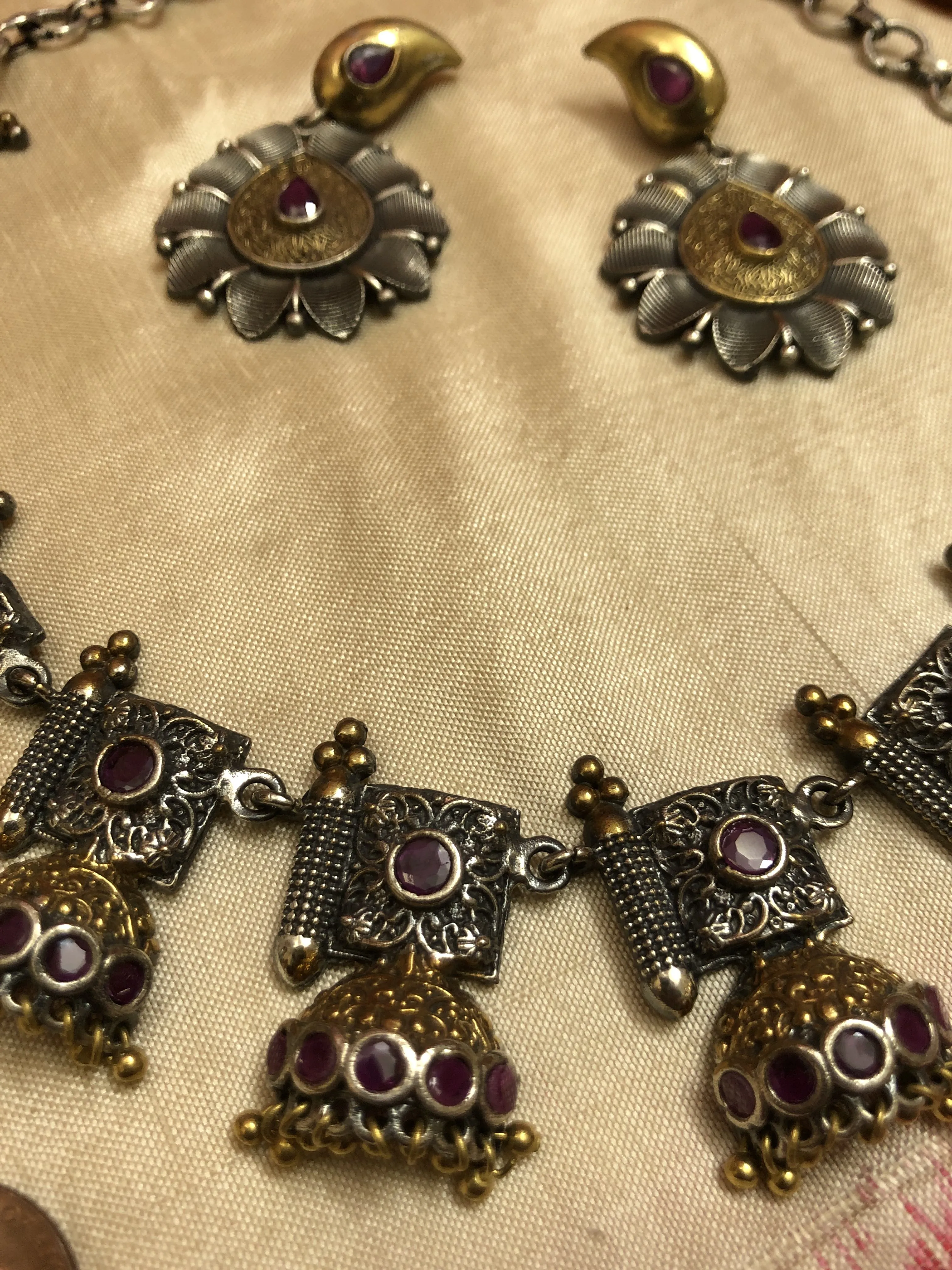 Antique Metal Multi-Pendant Collar Style Necklace Set