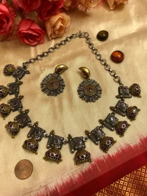 Antique Metal Multi-Pendant Collar Style Necklace Set