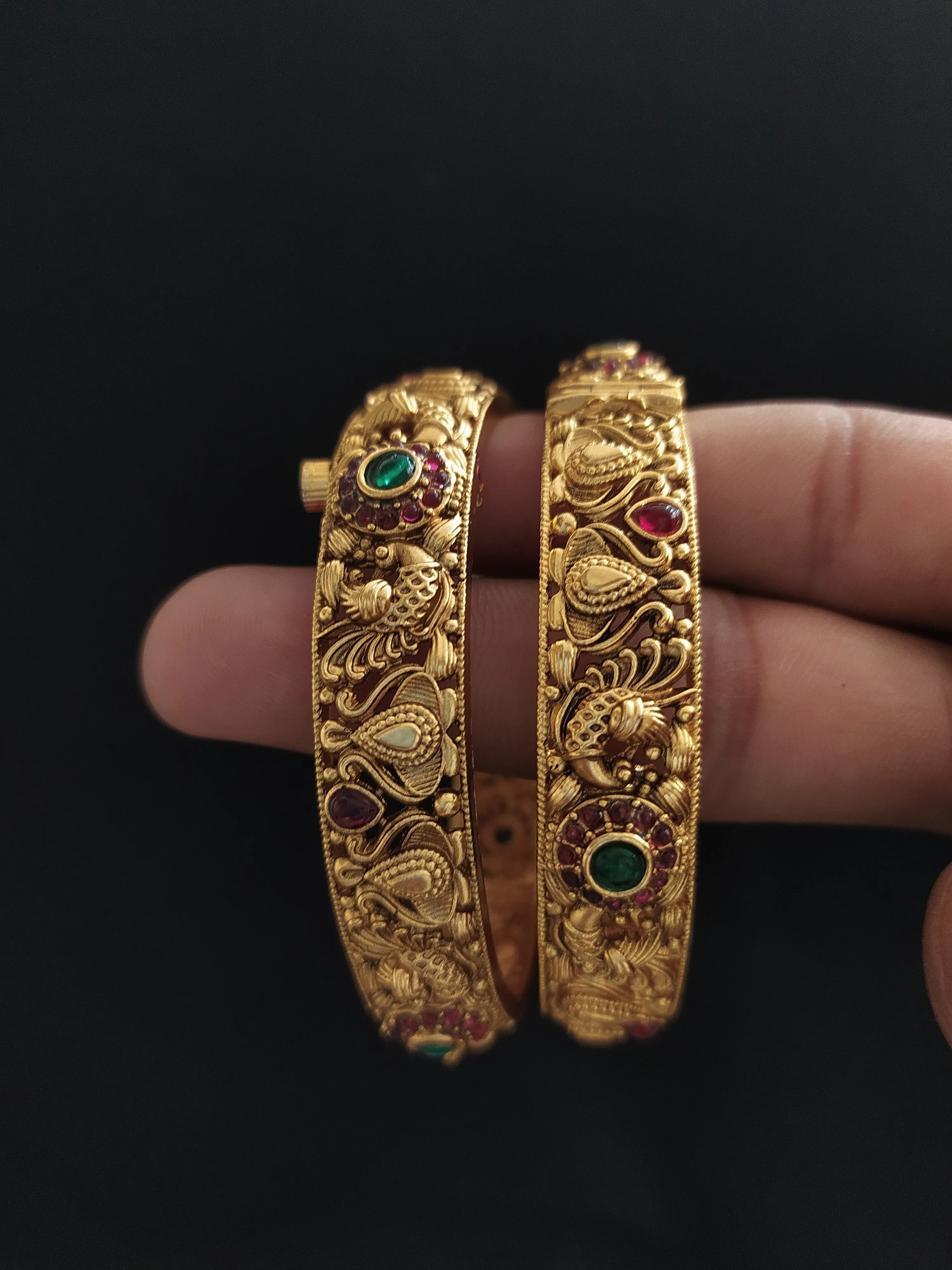 Antique Peacock Designed Screw-Type Kada Bangles