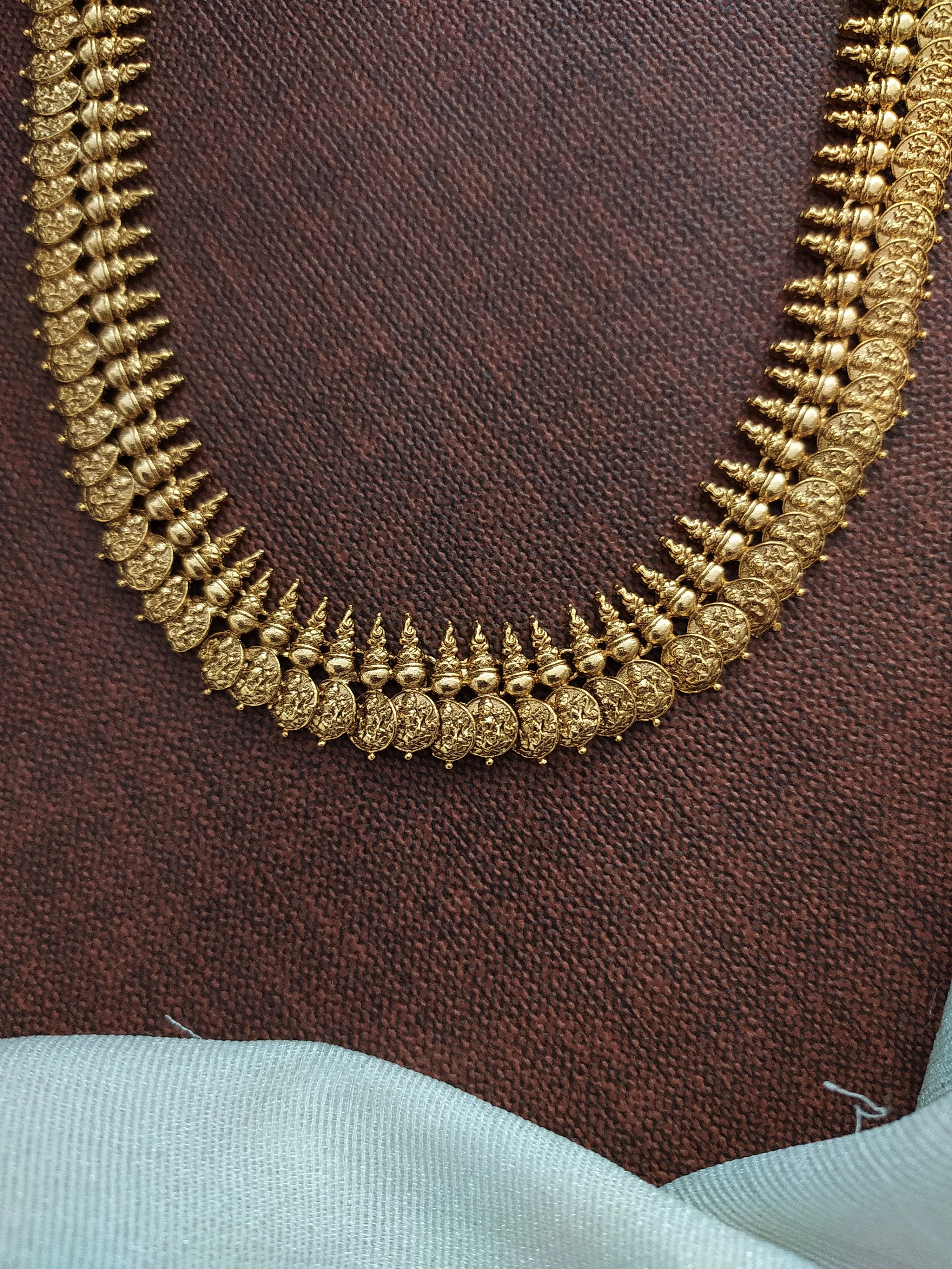 Antique Plain Gold Look Kasumalai Long Haram Set