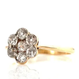 Antique Victorian Old Cut 0.75ct Diamond Cluster Daisy 18ct Gold Ring