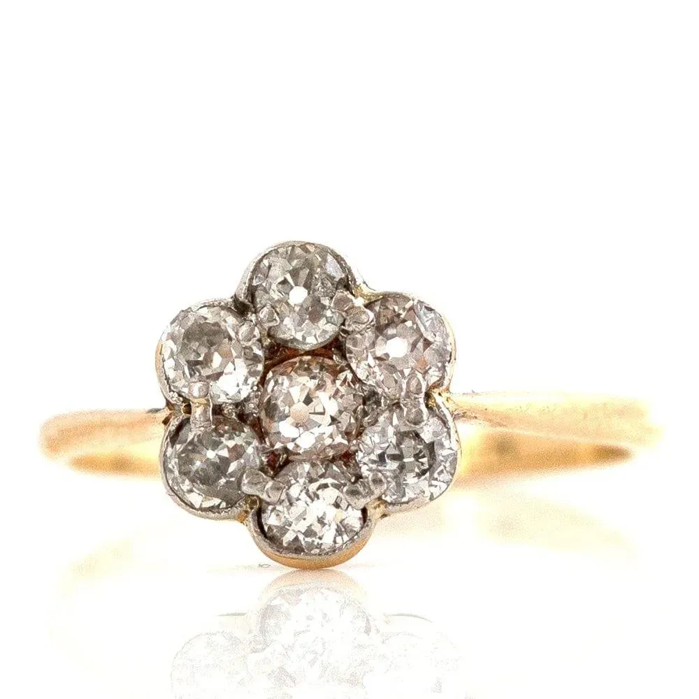 Antique Victorian Old Cut 0.75ct Diamond Cluster Daisy 18ct Gold Ring