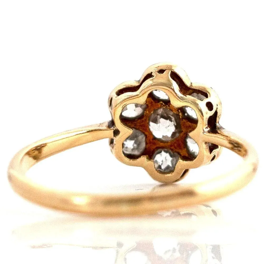 Antique Victorian Old Cut 0.75ct Diamond Cluster Daisy 18ct Gold Ring