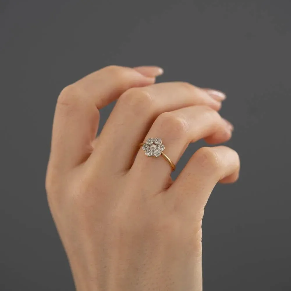 Antique Victorian Old Cut 0.75ct Diamond Cluster Daisy 18ct Gold Ring