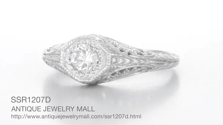 Art Deco 1/3 Carat Diamond Filigree Engagement Ring in Sterling Silver