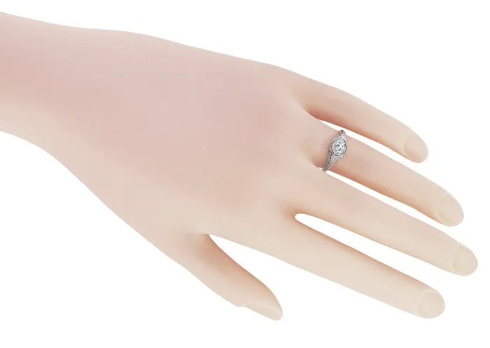 Art Deco 1/3 Carat Diamond Filigree Engagement Ring in Sterling Silver
