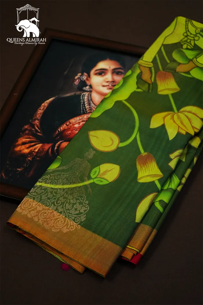 AVOCADO GREEN WITH LEMON GINGER KANCHIVARAM SILK SAREE