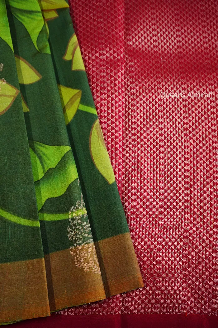 AVOCADO GREEN WITH LEMON GINGER KANCHIVARAM SILK SAREE