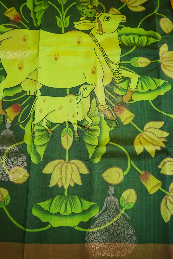 AVOCADO GREEN WITH LEMON GINGER KANCHIVARAM SILK SAREE