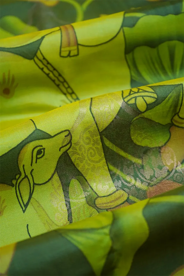 AVOCADO GREEN WITH LEMON GINGER KANCHIVARAM SILK SAREE
