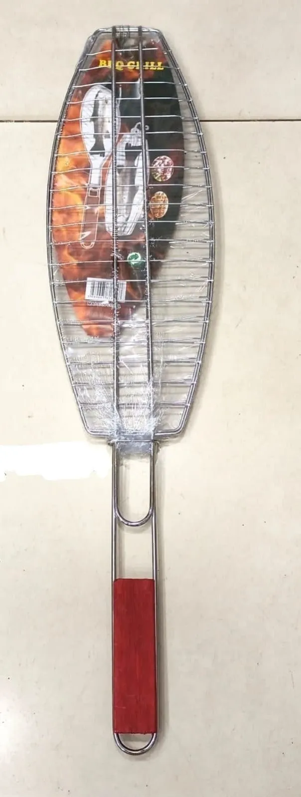 BARBEQUE FISH GRILL WITH WOODEN HANDLE
