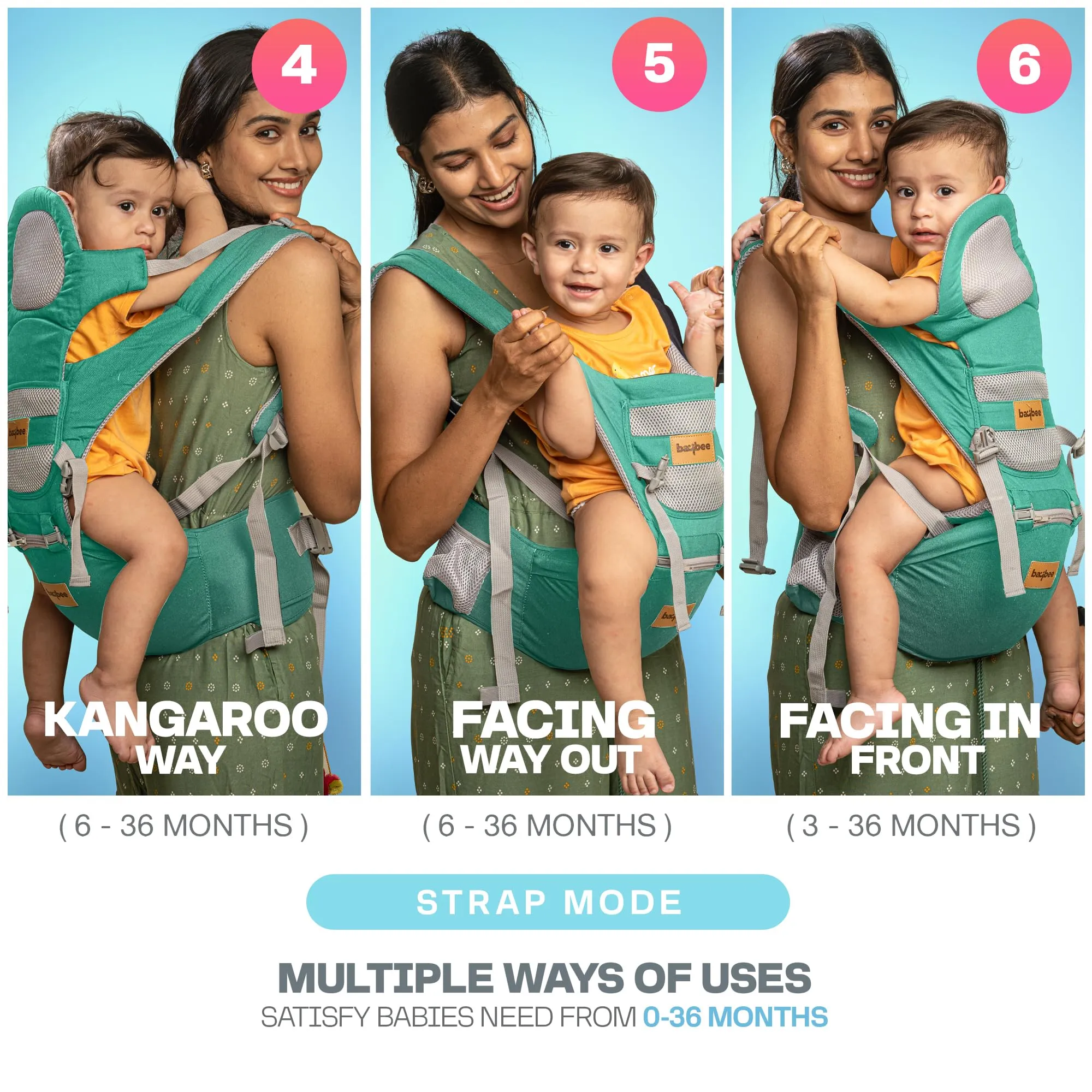 Baybee Ergo  Hip Seat Baby Carrier with 6 Carry Positions, Baby Carry Sling Front Back Carrier with Safety Belt