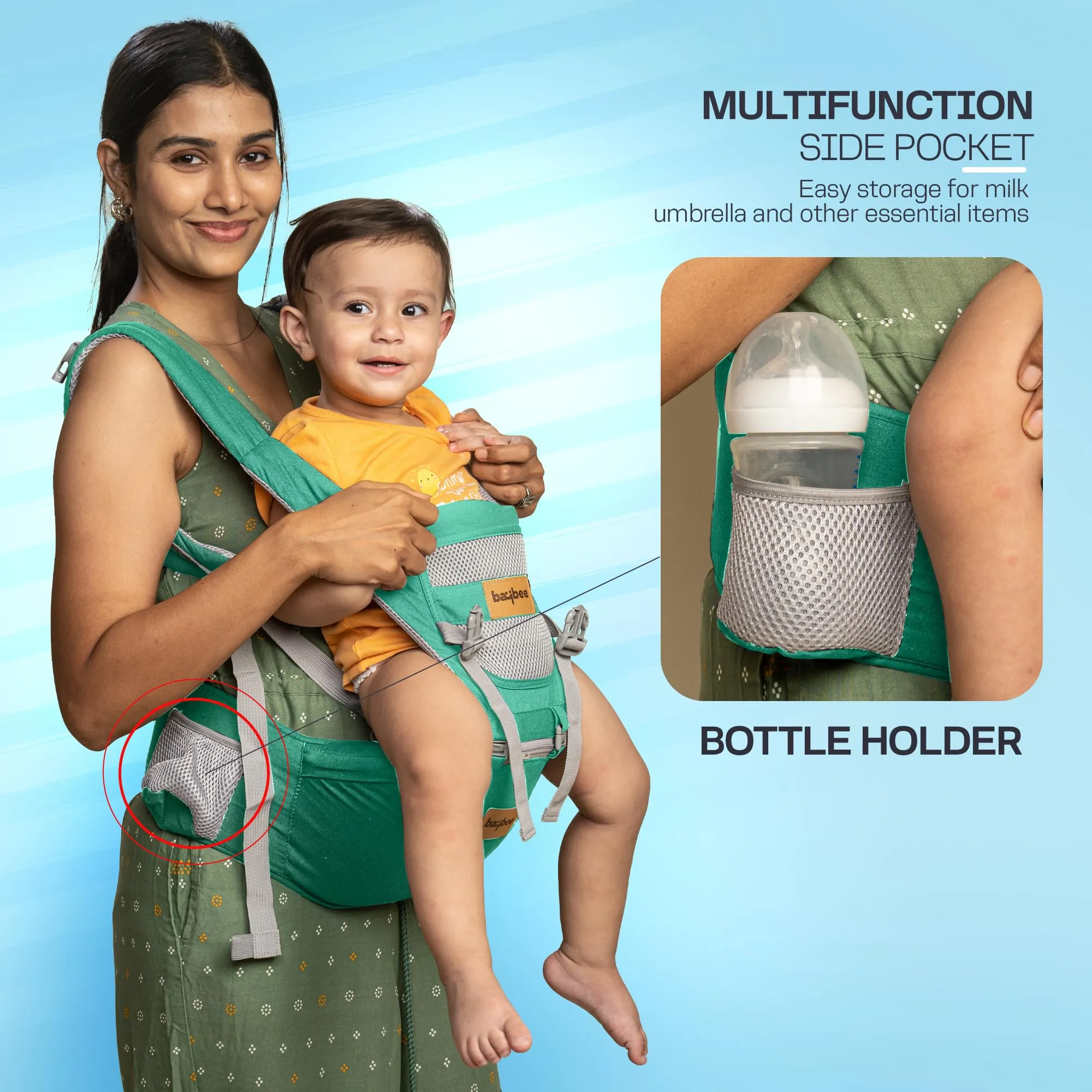 Baybee Ergo  Hip Seat Baby Carrier with 6 Carry Positions, Baby Carry Sling Front Back Carrier with Safety Belt