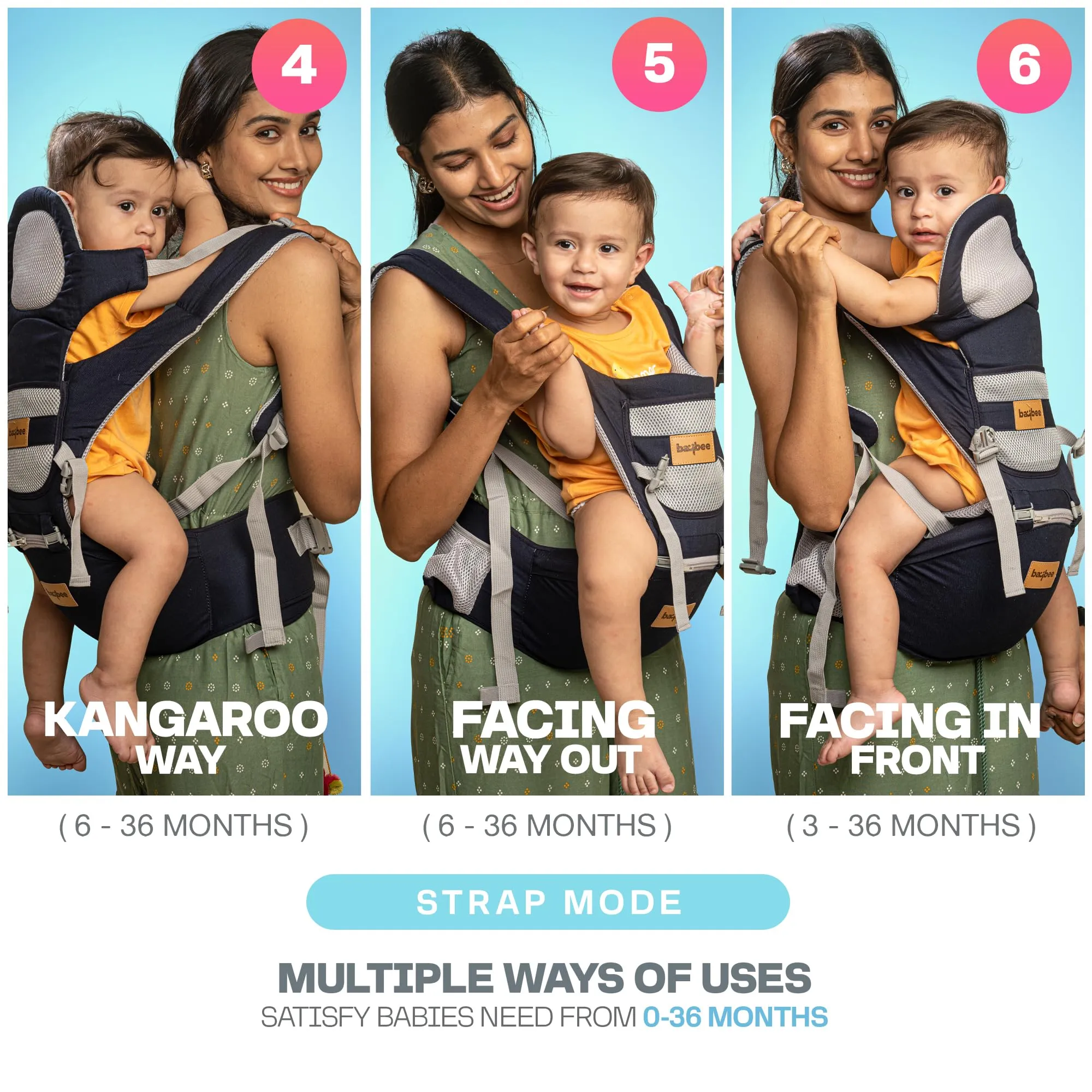 Baybee Ergo  Hip Seat Baby Carrier with 6 Carry Positions, Baby Carry Sling Front Back Carrier with Safety Belt
