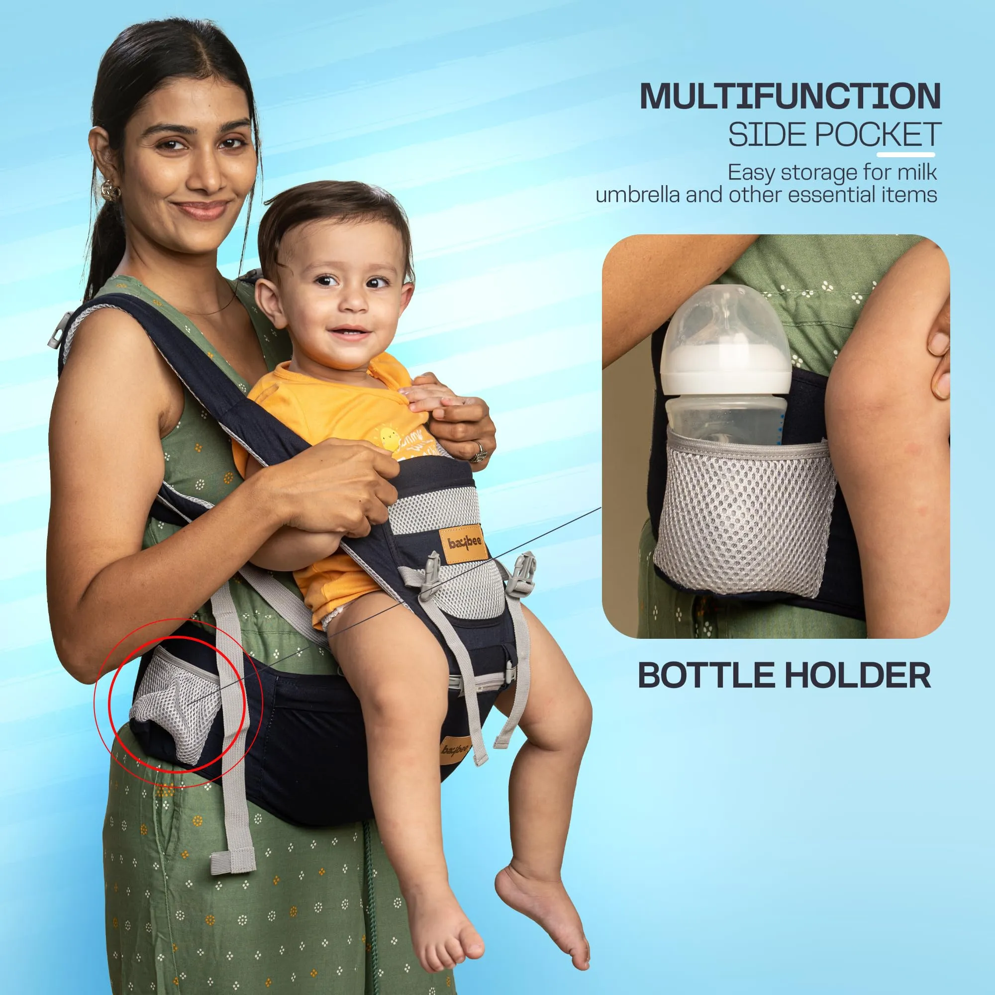 Baybee Ergo  Hip Seat Baby Carrier with 6 Carry Positions, Baby Carry Sling Front Back Carrier with Safety Belt