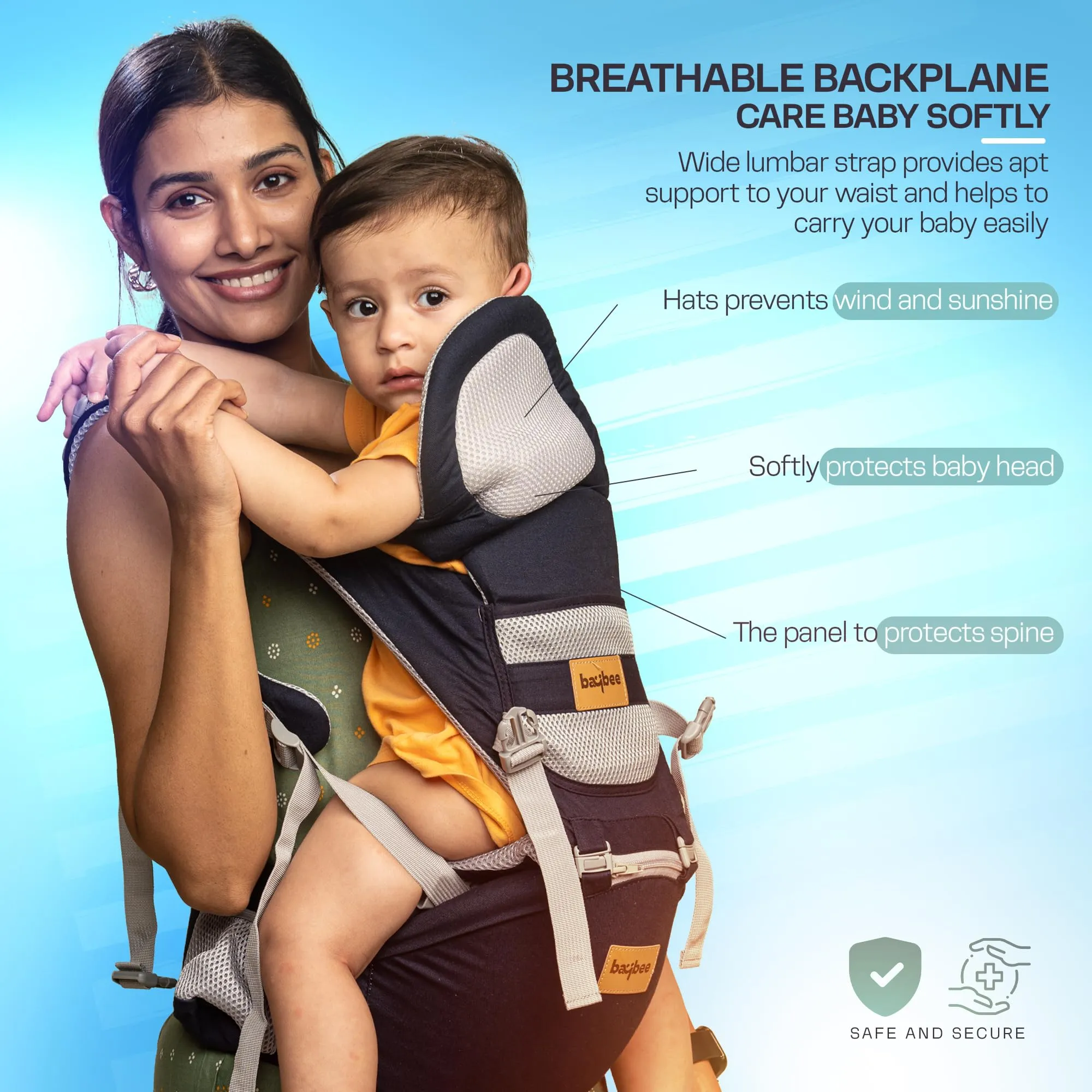 Baybee Ergo  Hip Seat Baby Carrier with 6 Carry Positions, Baby Carry Sling Front Back Carrier with Safety Belt