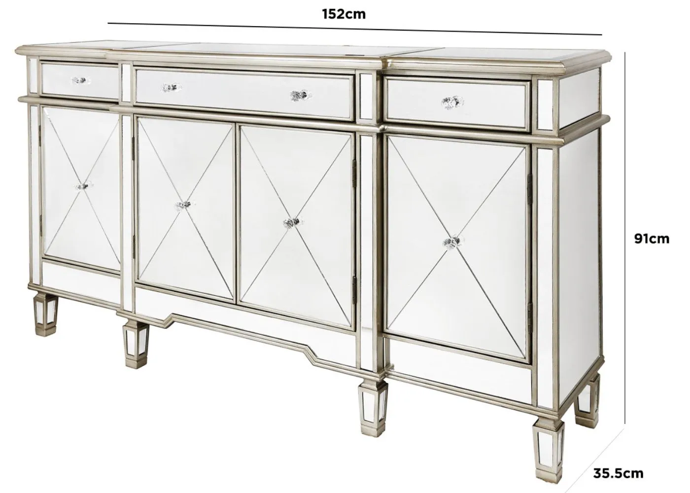 Beaumont 3-Drawer & 4-Door Mirrored Sideboard Range by Lina Home