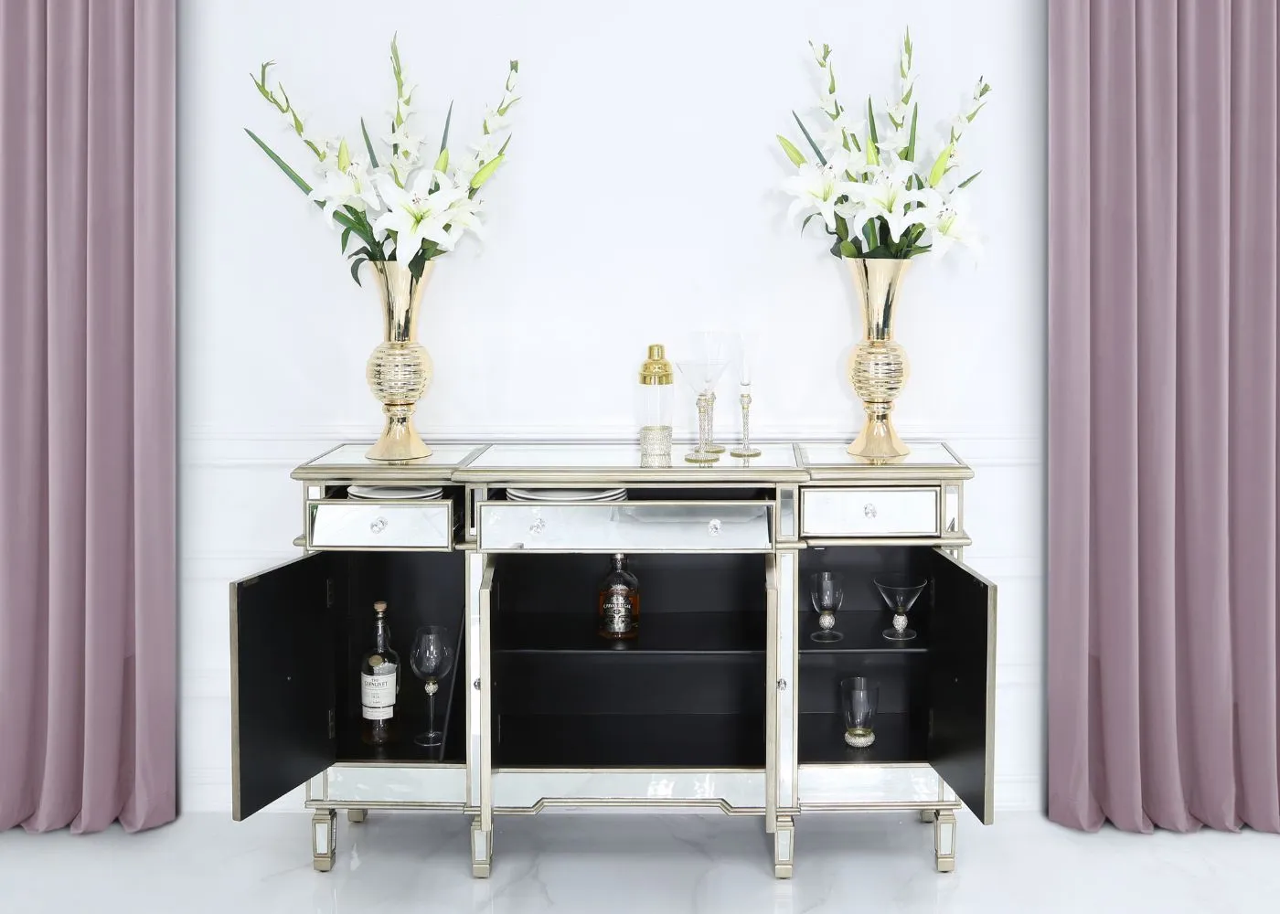 Beaumont 3-Drawer & 4-Door Mirrored Sideboard Range by Lina Home