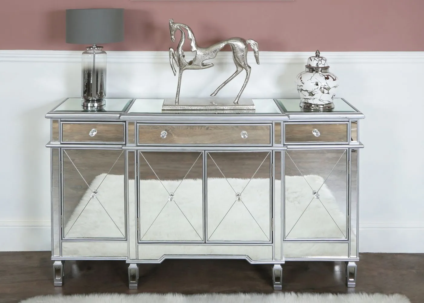 Beaumont 3-Drawer & 4-Door Mirrored Sideboard Range by Lina Home