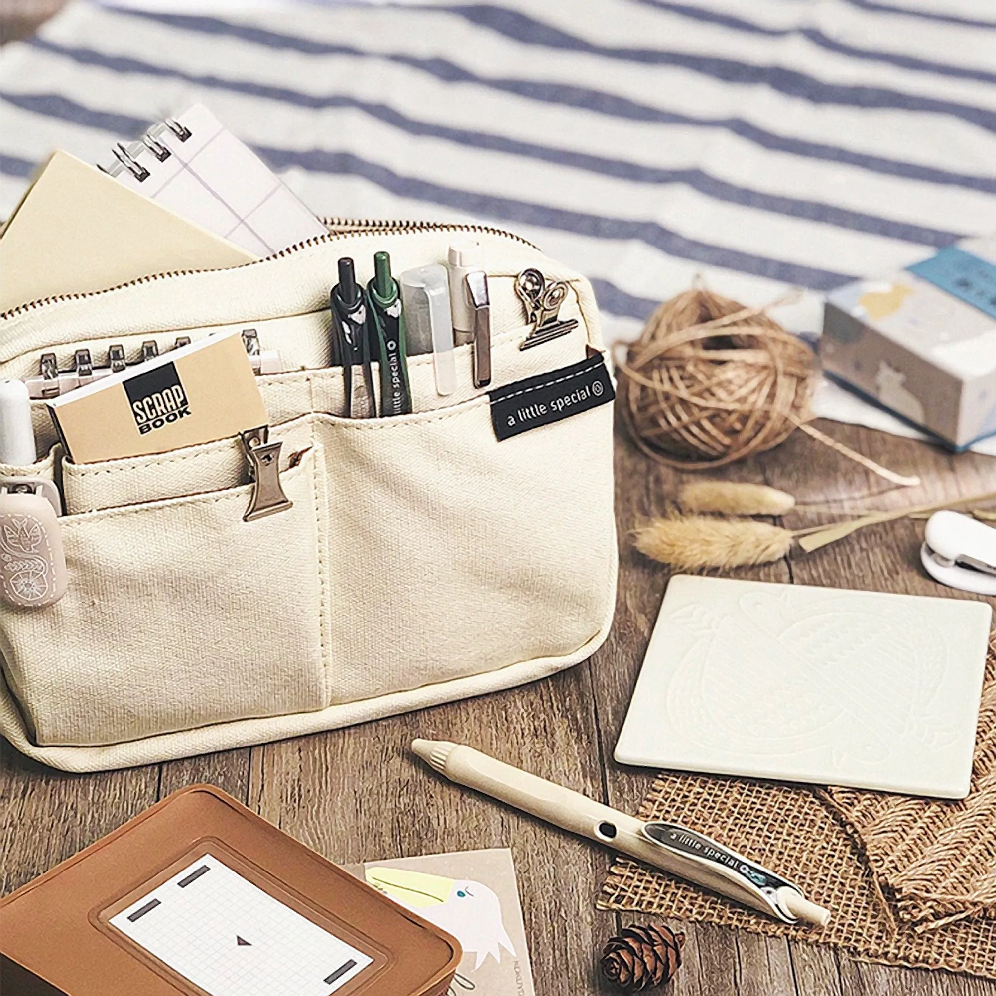 BEIGE Japan KOKUYO NEW One Series Large Capacity Folio Case Bag in Bag Pen Case Pencil Case