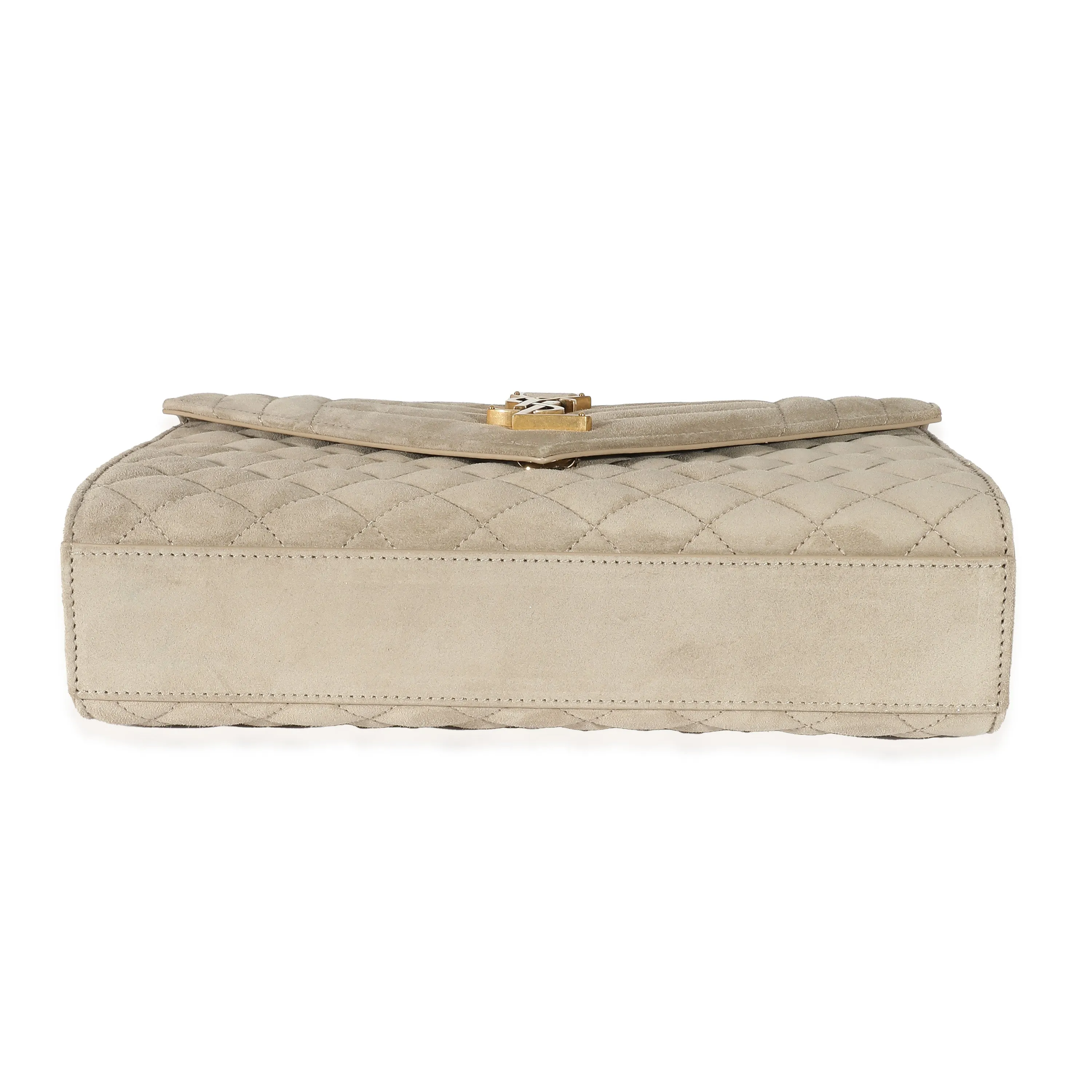 Beige Suede Mixed Matelasse Triquilt Medium Monogram Envelope Satc