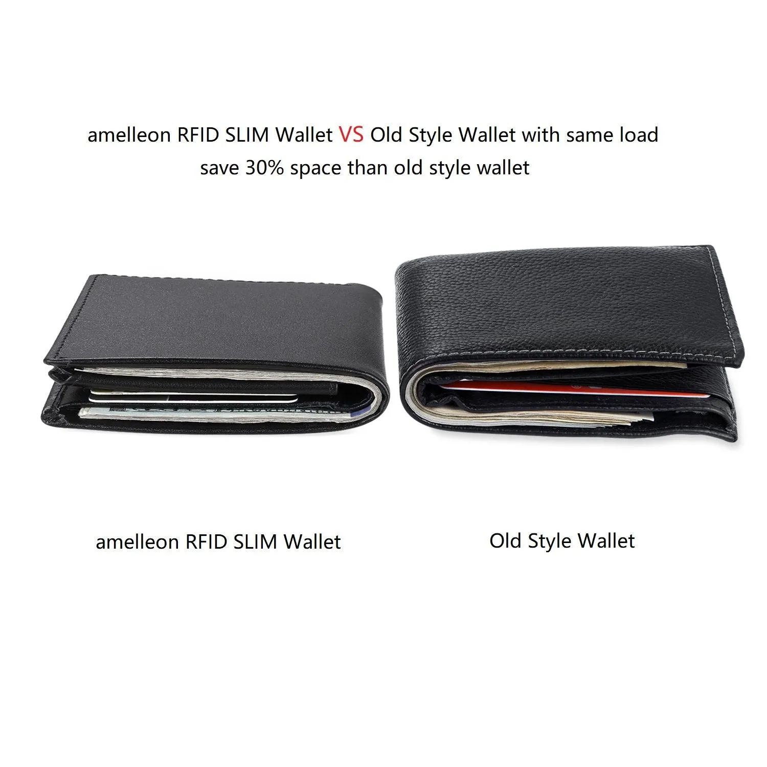 Bifold Trifold Leather RFID Mens Wallet with ID Window & Coin Pockets Black-blue