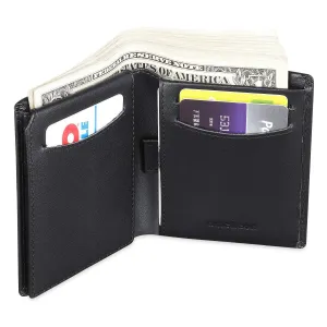 Bifold Trifold Leather RFID Mens Wallet with ID Window & Coin Pockets Black-blue