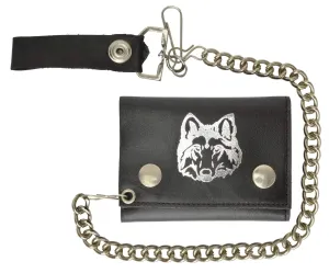Biker Chain Trifold Genuine Leather Wallet Wolf Imprint 946-23 (C)