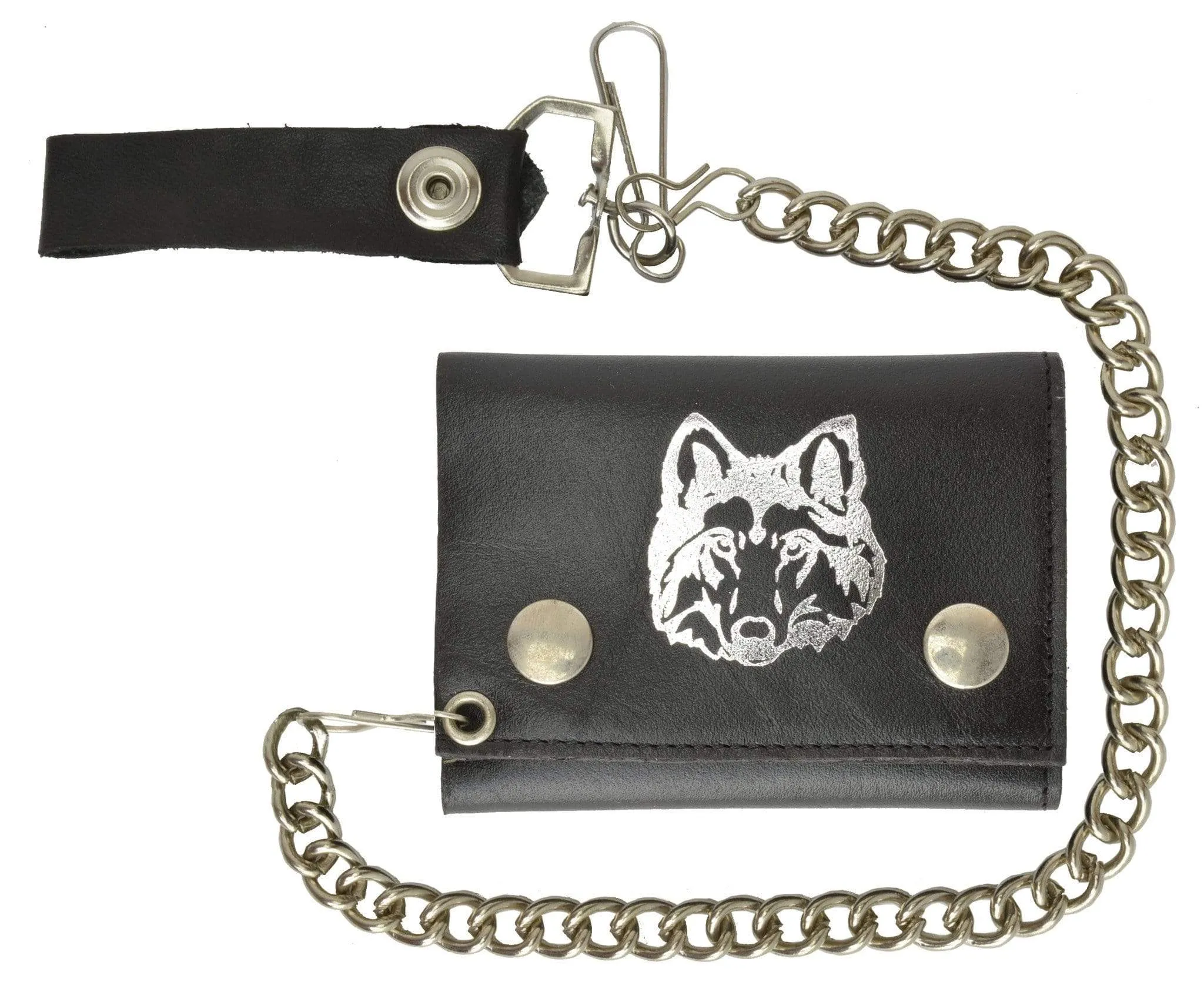 Biker Chain Trifold Genuine Leather Wallet Wolf Imprint 946-23 (C)