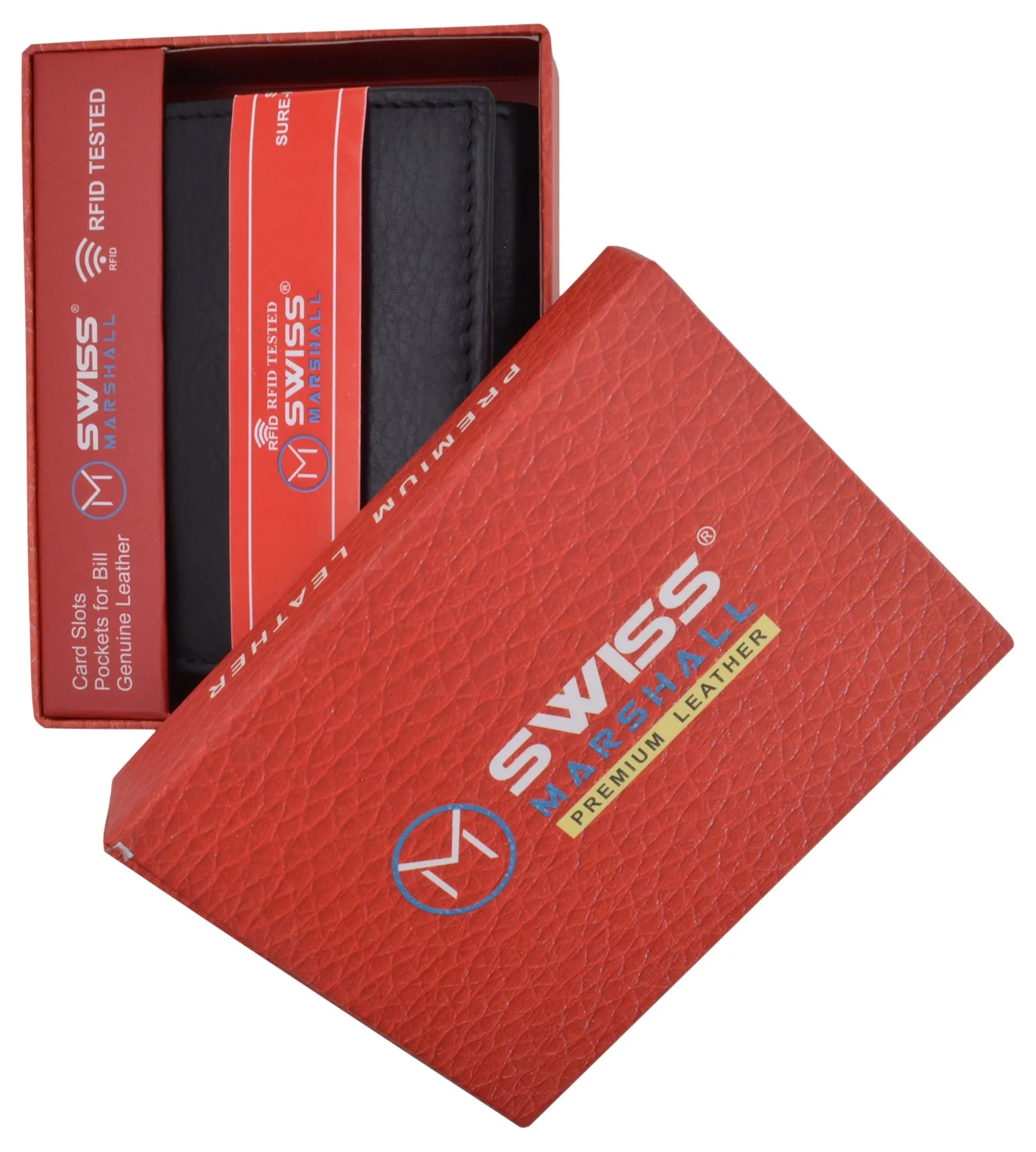 Black Mens Leather RFID Trifold Card ID Wallet W/ Removable Card Holder & Gift Box