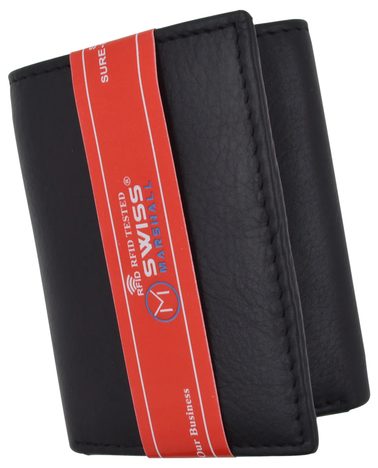 Black Mens Leather RFID Trifold Card ID Wallet W/ Removable Card Holder & Gift Box
