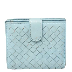 Bottega Veneta Blue Intrecciato Leather French Wallet..