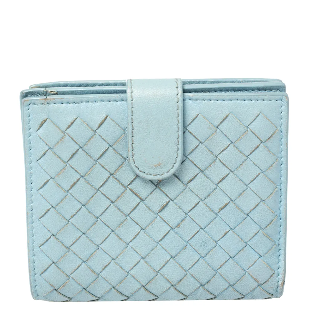 Bottega Veneta Blue Intrecciato Leather French Wallet..