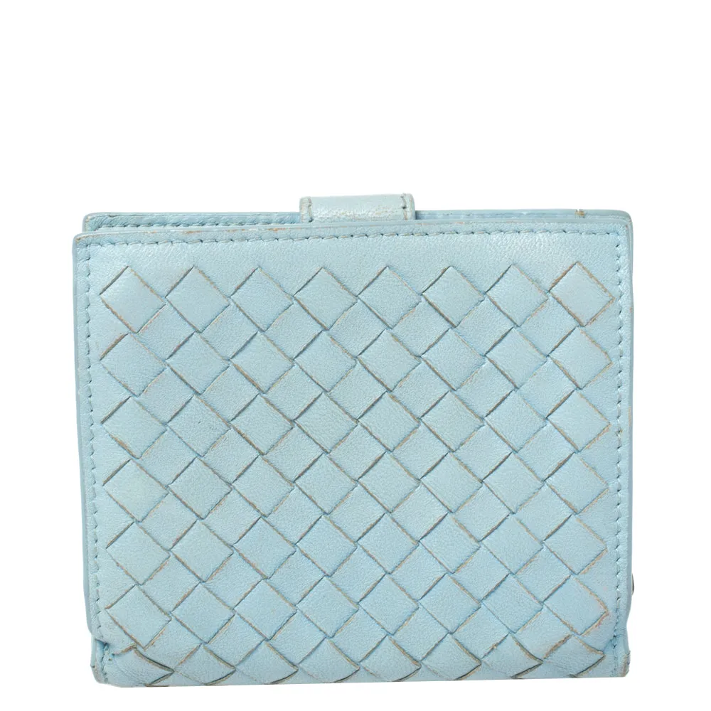 Bottega Veneta Blue Intrecciato Leather French Wallet..