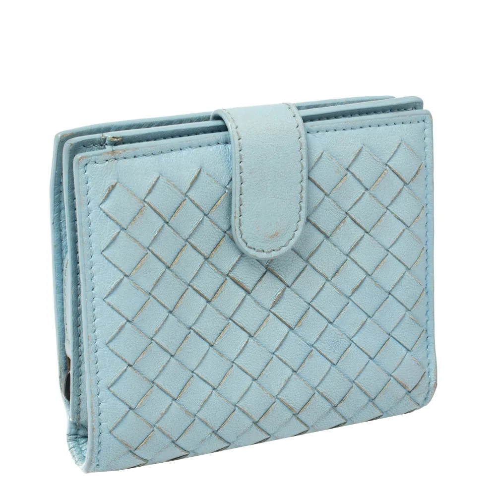 Bottega Veneta Blue Intrecciato Leather French Wallet..