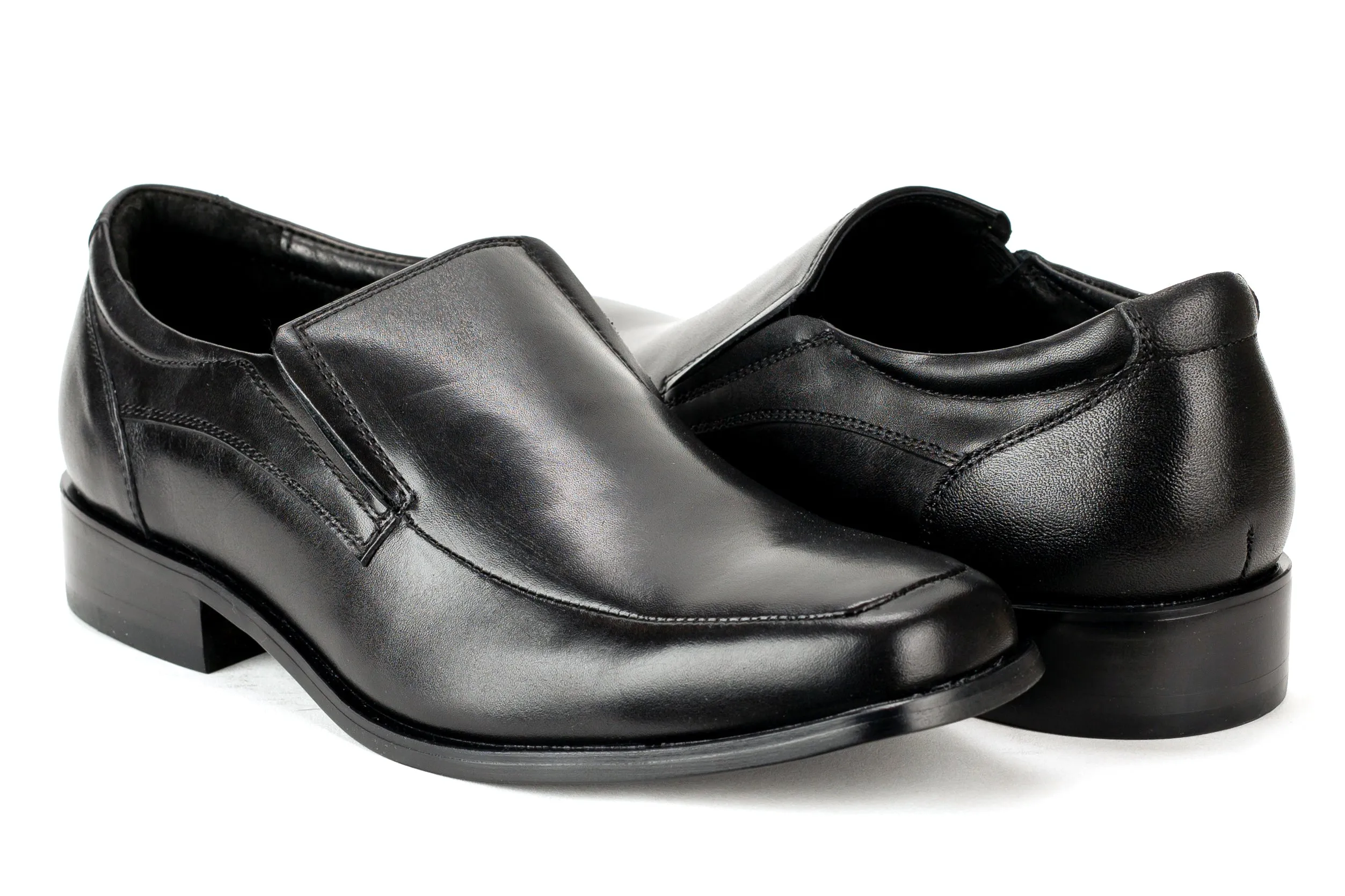 Bradford - Regal Men's Dress Black Leather Slip On Shoe Apron Toe Thick Elegant Rubber Sole