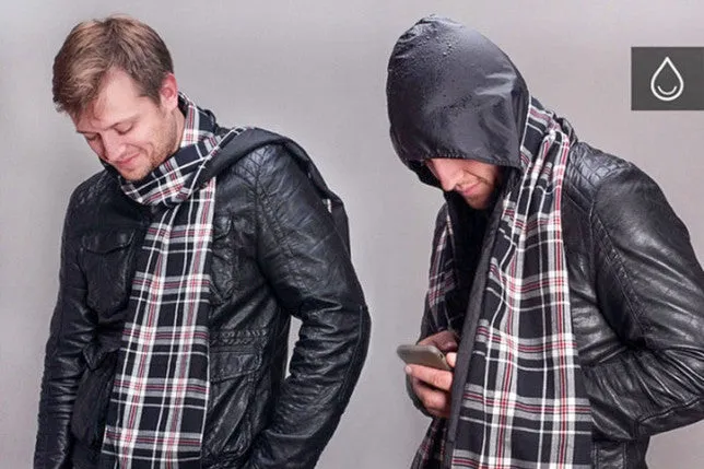 Brand new The RainScarf-Reversible Scarf w/ Waterproof Hood & Pockets-Unisex! The first scarf that reverses to reveal a secret rain hood! Plaid! Retails $30 