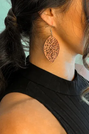 Brown Openwork Faux Leather Drop Earrings
