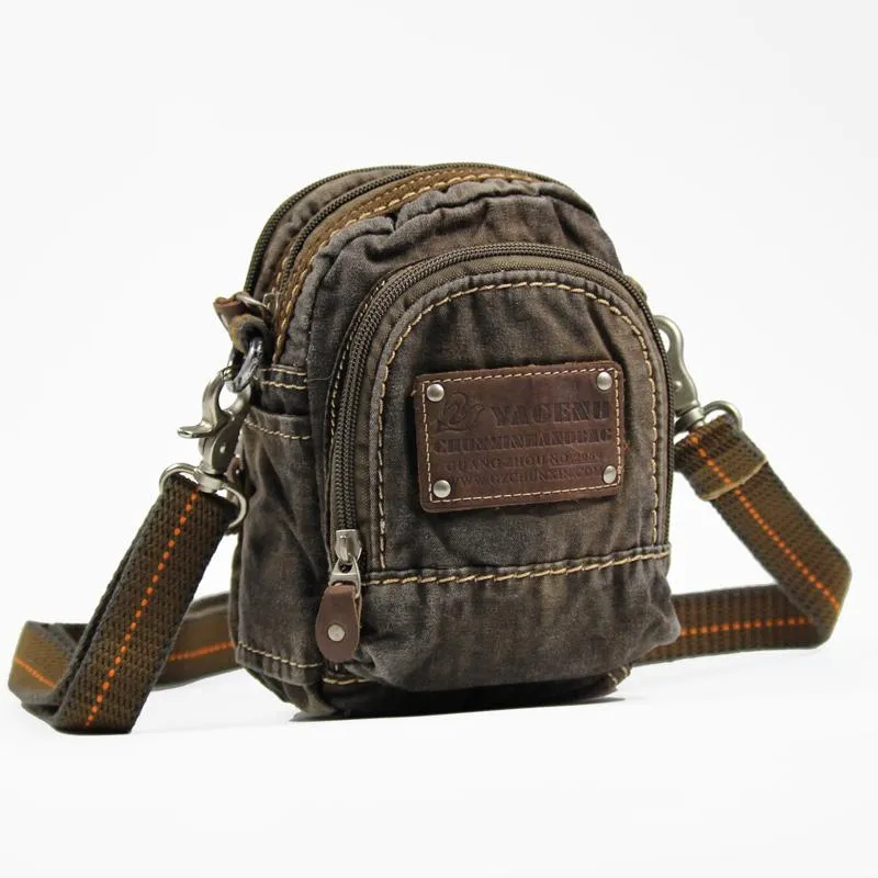 Canvas Black Mens Small Vertical Postman Bag Belt Pouch Messenger Bags Belt Bag For Men