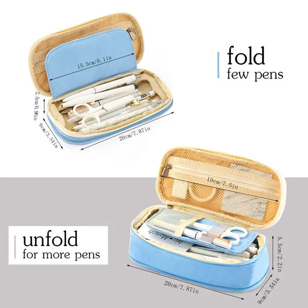 Canvas Zippered Large Foldable Pencil Case (2 Sizes)