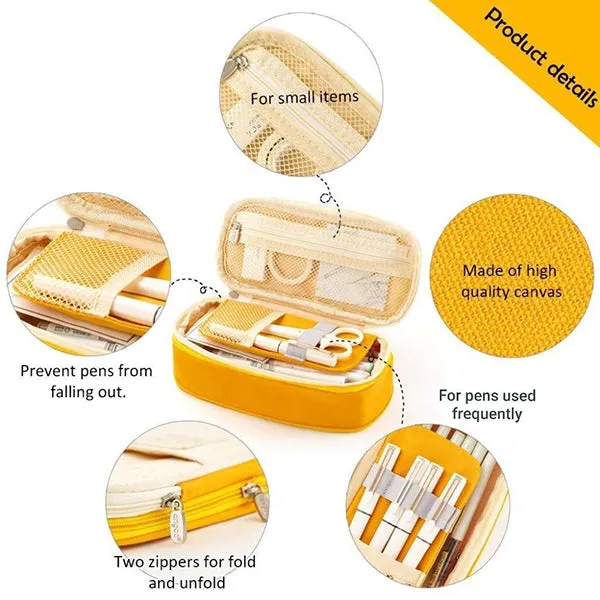 Canvas Zippered Large Foldable Pencil Case (2 Sizes)