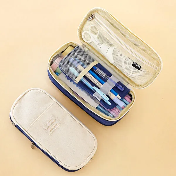 Canvas Zippered Large Foldable Pencil Case (2 Sizes)