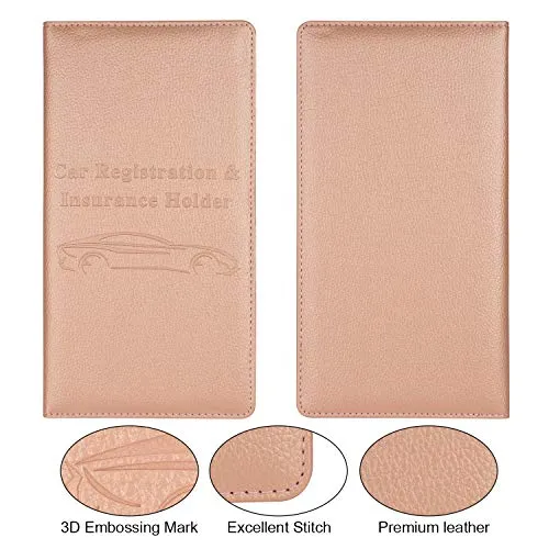 Car Registration and Insurance Holder, Vehicle Glove Box Car Organizer Men Women Wallet Accessories Case with Magnetic Shut for Cards, Essential Document, Driver License by Cacturism, Rose Gold
