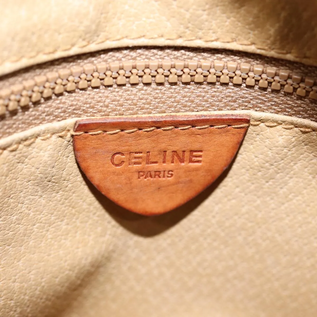 CELINE Macadam Canvas Shoulder Bag Beige Auth 88764