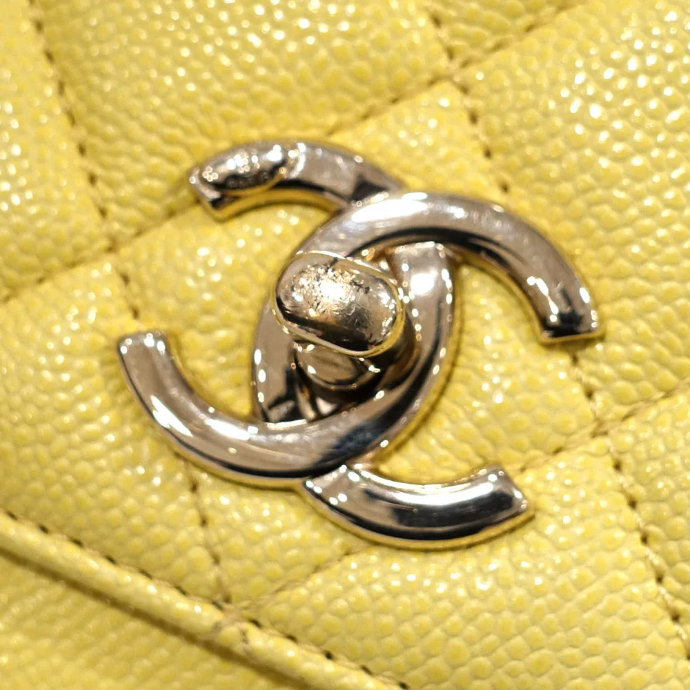 Chanel Chain Shoulder Bag Matrasse Yellow Caviar S Turn-Lock Coco  A93607