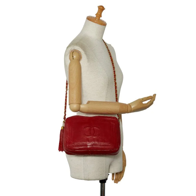 Chanel Cocomark Tassel Chain  Shoulder Bag Red Leather  CHANEL