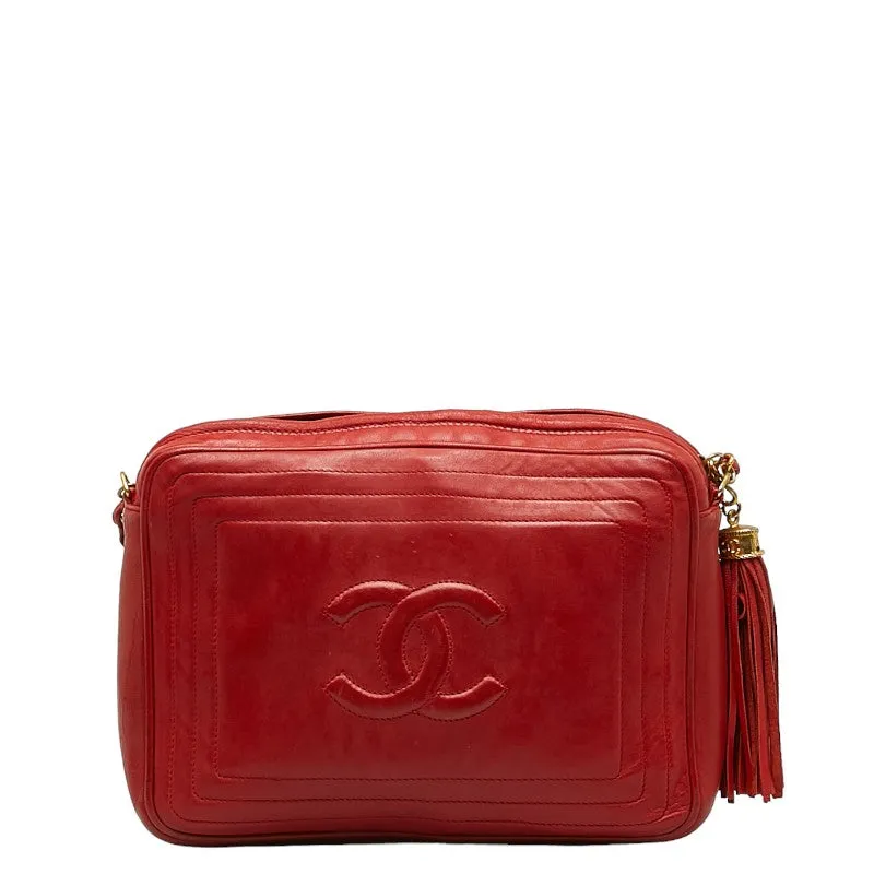 Chanel Cocomark Tassel Chain  Shoulder Bag Red Leather  CHANEL