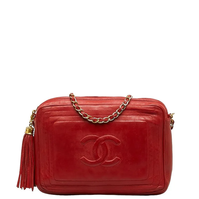 Chanel Cocomark Tassel Chain  Shoulder Bag Red Leather  CHANEL