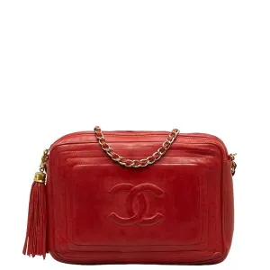 Chanel Cocomark Tassel Chain  Shoulder Bag Red Leather  CHANEL